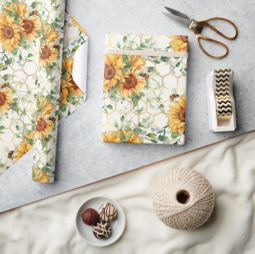 Sunflowers and bees  wrapping paper