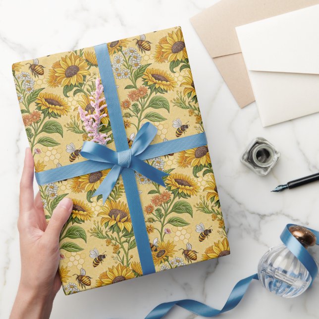 Sunflowers and Bees  Wrapping Paper (Gifting)