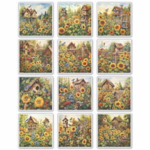 Sunflowers and Bird houses Garden 2 Sticker