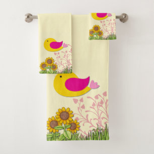 Sunflowers and Birds Bath Towel Set