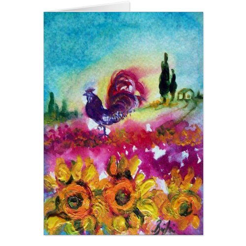 SUNFLOWERS AND BLACK ROOSTER