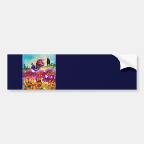 SUNFLOWERS AND BLACK ROOSTER BUMPER STICKER