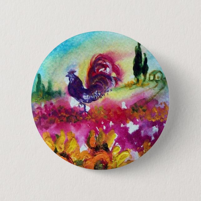 SUNFLOWERS AND BLACK ROOSTER BUTTON (Front)