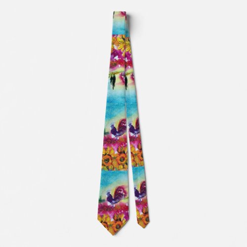 SUNFLOWERS AND BLACK ROOSTER IN TUSCANY LANDSCAPE NECK TIE