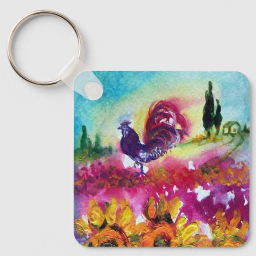 SUNFLOWERS AND BLACK ROOSTER KEYCHAIN