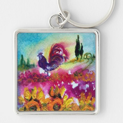 SUNFLOWERS AND BLACK ROOSTER KEYCHAIN