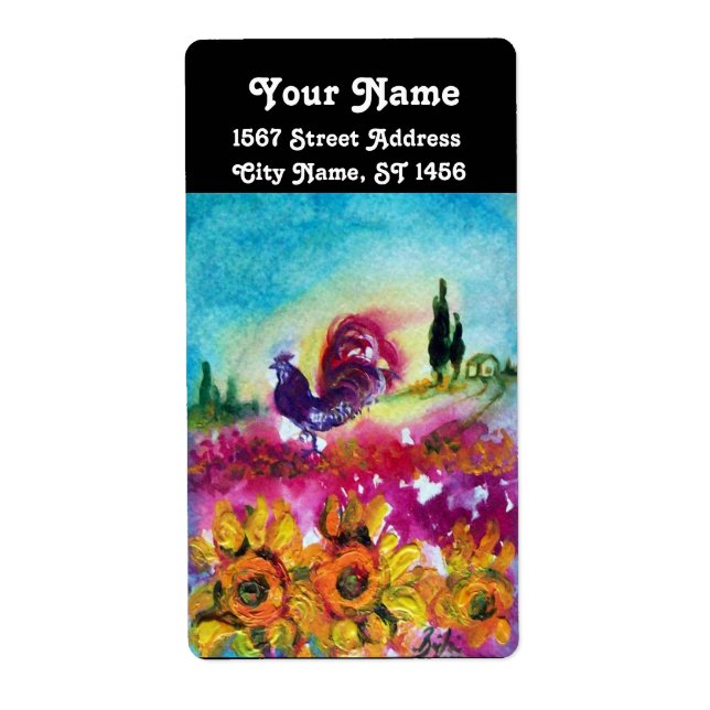 SUNFLOWERS AND BLACK ROOSTER LABEL (Front)
