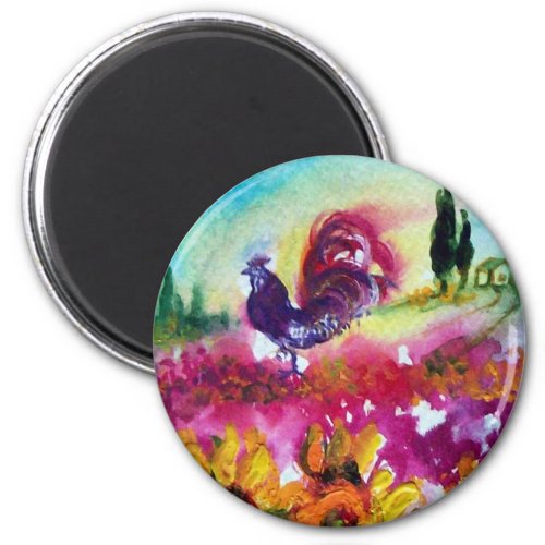 SUNFLOWERS AND BLACK ROOSTER MAGNET