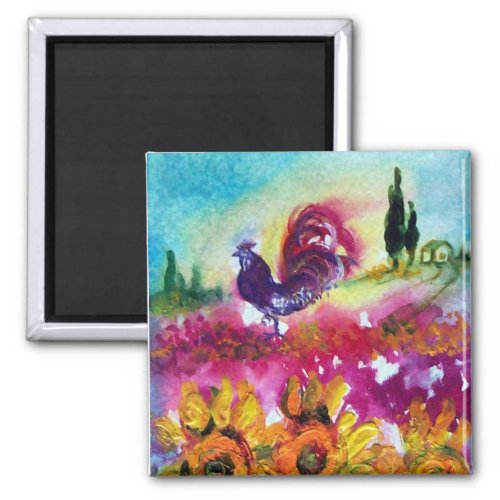 SUNFLOWERS AND BLACK ROOSTER MAGNET