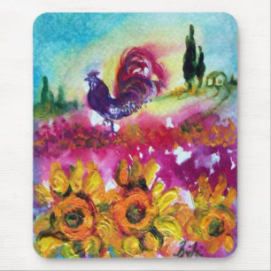 SUNFLOWERS AND BLACK ROOSTER MOUSE PAD