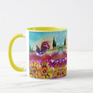 SUNFLOWERS AND BLACK ROOSTER MUG