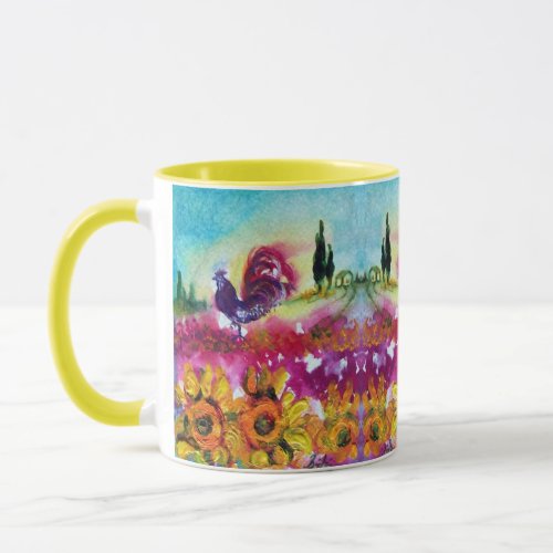 SUNFLOWERS AND BLACK ROOSTER MUG