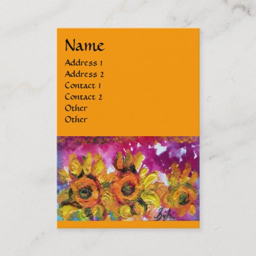 SUNFLOWERS AND BLACK ROOSTER Orange Yellow Business Card
