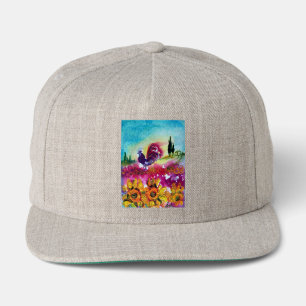 SUNFLOWERS AND BLACK ROOSTER SNAP BACK HAT