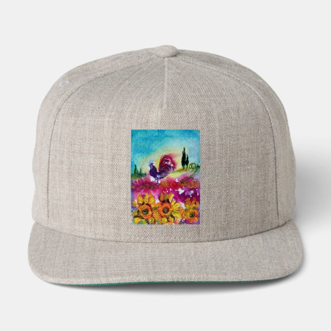 SUNFLOWERS AND BLACK ROOSTER SNAP BACK HAT (Front)
