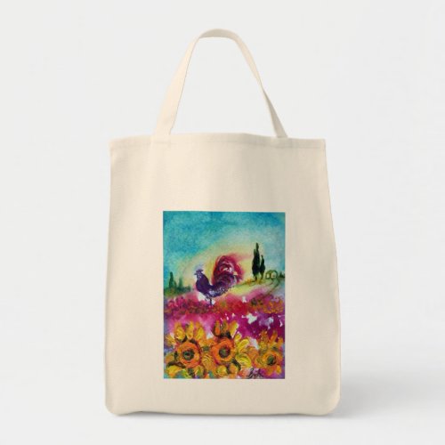 SUNFLOWERS AND BLACK ROOSTER TOTE BAG