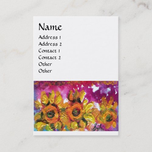 SUNFLOWERS AND BLACK ROOSTER  white pearl Business Card