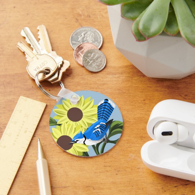 Sunflowers and Blue Jay Keychain (Desk)