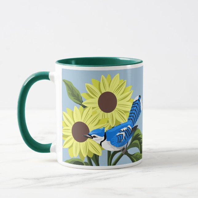 Sunflowers and Blue Jay Mug (Left)