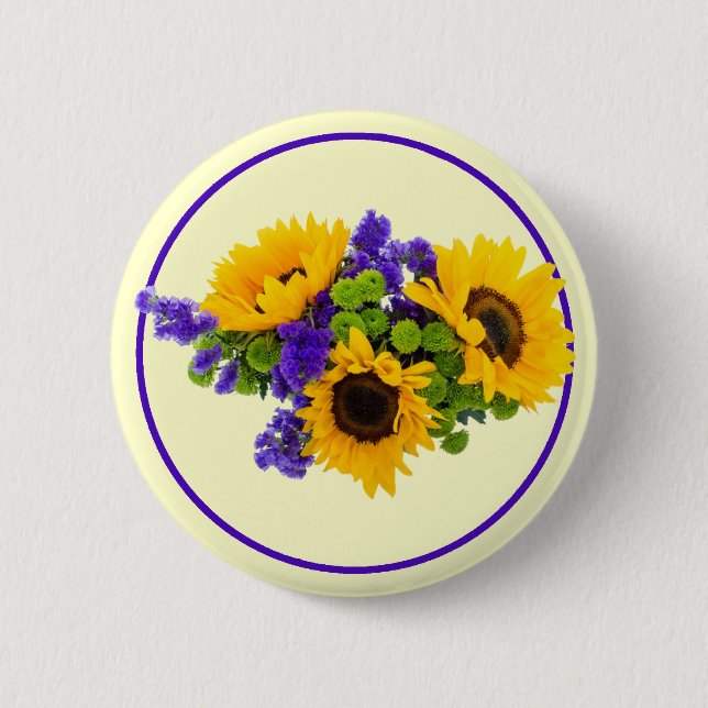 Sunflowers and Blue Statice Button (Front)