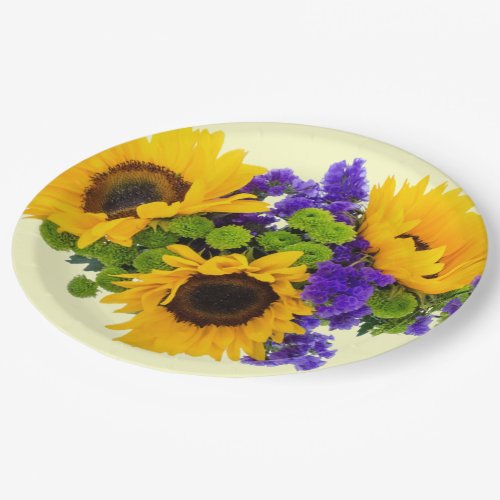 Sunflowers and Blue Statice Paper Plates