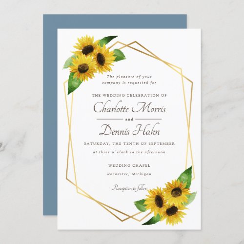 Sunflowers and blue wedding invitation
