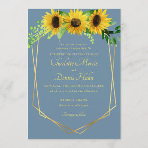 Sunflowers and blush blue wedding invitation