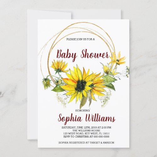 SunFlowers and Boho  Baby Shower Invitation