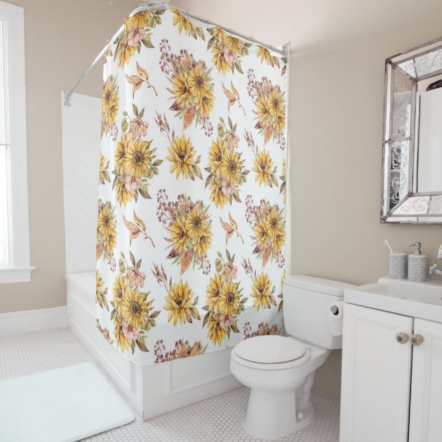 Sunflowers and Brown Leaves  Shower Curtain (In Situ)