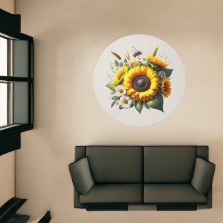 Sunflowers and Bumble Bee Round Rug