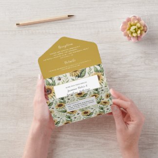 Sunflowers and Bumble Bees Wedding All In One Invitation