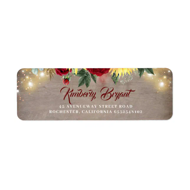 Sunflowers and Burgundy Red Roses Rustic Fall Label | Zazzle