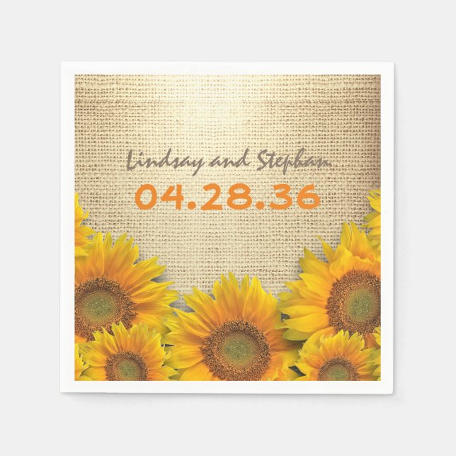 Sunflowers and Burlap Rustic Country Wedding Napkins (Front)