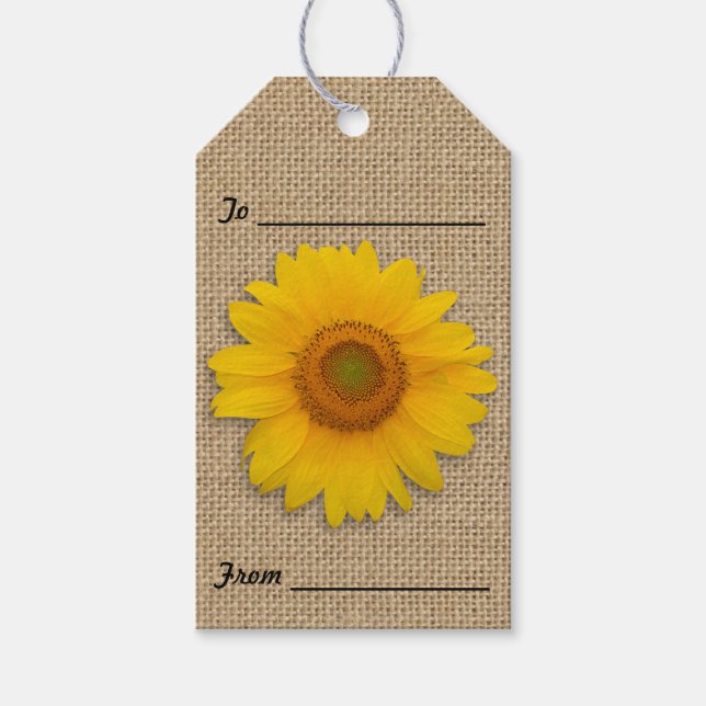 Sunflowers and Burlap Rustic Gift Tags (Front)