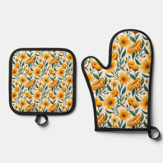 Sunflowers and Buttercups Oven Mitt & Pot Holder Set (Front)