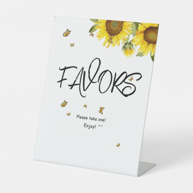Sunflowers and Butterflies Baby Shower Favors Pedestal Sign (Front)
