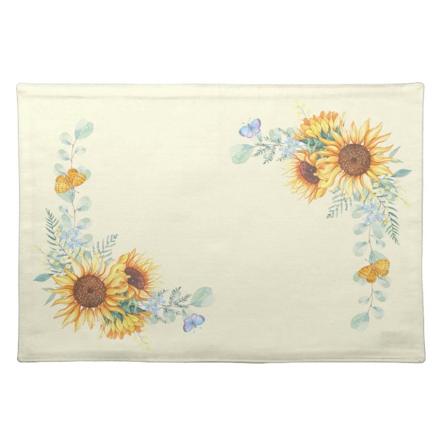 Sunflowers and Butterflies Cloth Placemat (Front)