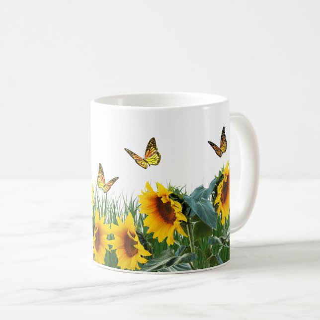 Sunflowers and Butterflies Floral  Coffee Mug (Front Right)
