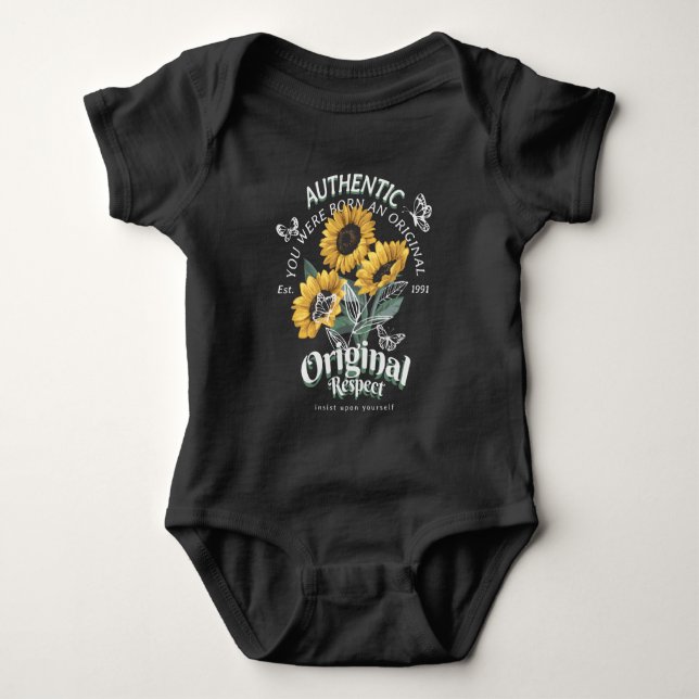Sunflowers and Butterflies Graphic Baby Bodysuit (Front)