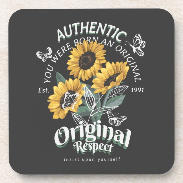 Sunflowers and Butterflies Graphic Beverage Coaster (Front)