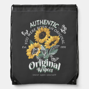 Sunflowers and Butterflies Graphic Drawstring Bag