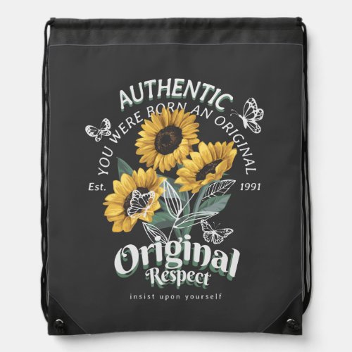 Sunflowers and Butterflies Graphic Drawstring Bag