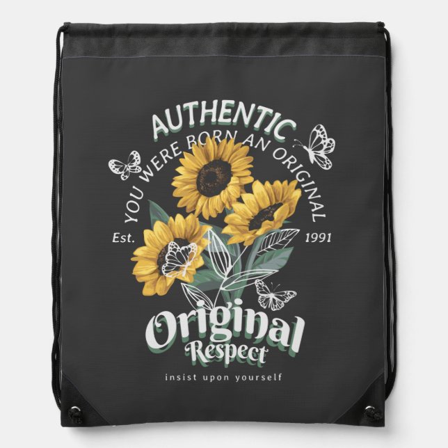 Sunflowers and Butterflies Graphic Drawstring Bag (Front)