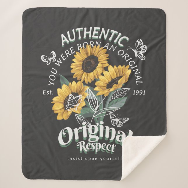 Sunflowers and Butterflies Graphic Sherpa Blanket (Front)