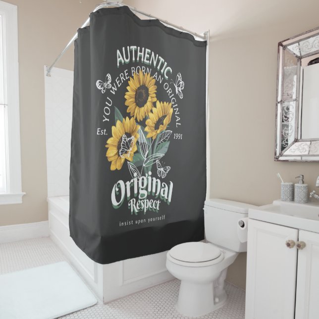 Sunflowers and Butterflies Graphic Shower Curtain (In Situ)