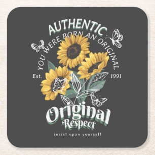 Sunflowers and Butterflies Graphic Square Paper Coaster