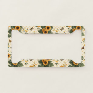 Sunflowers and Butterflies on Light Yellow License Plate Frame