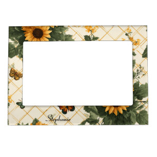 Sunflowers and Butterflies on Light Yellow Magnetic Frame