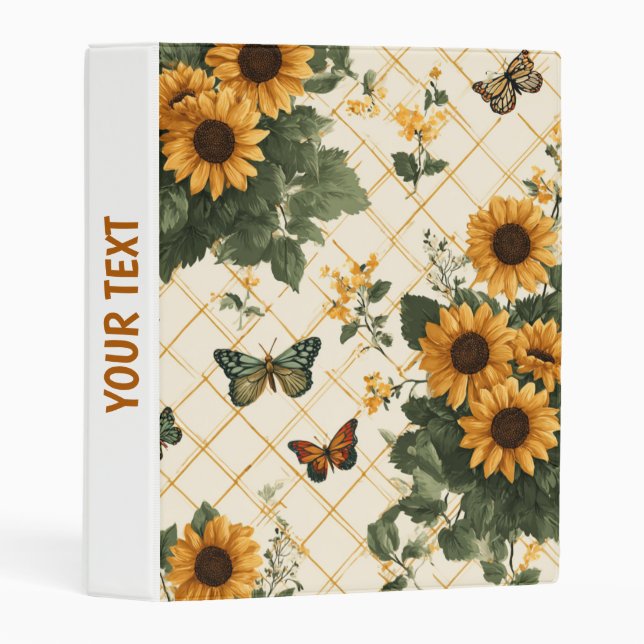 Sunflowers and Butterflies on Light Yellow Mini Binder (Front/Spine)