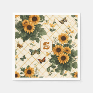 Sunflowers and Butterflies on Light Yellow Napkins